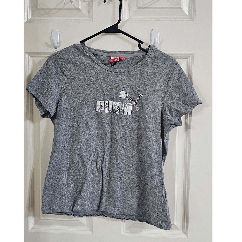 Puma SportLifestyle Womens XL Gray Graphic Logo Short Sleeve T-Shirt Tee
